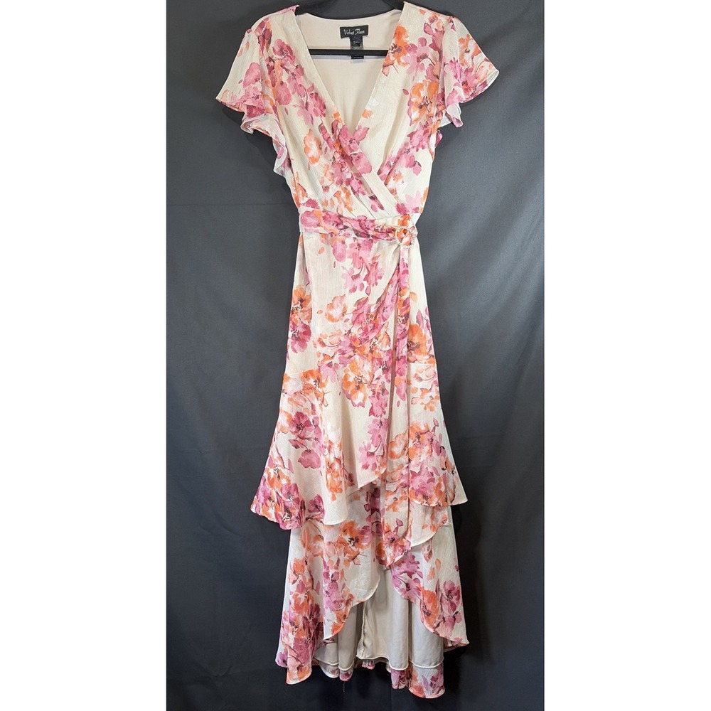 Velvet Fleur Garden Fairy Floral Hi-lo Dress Size 10 Faux Wrap Flutter Sleeve